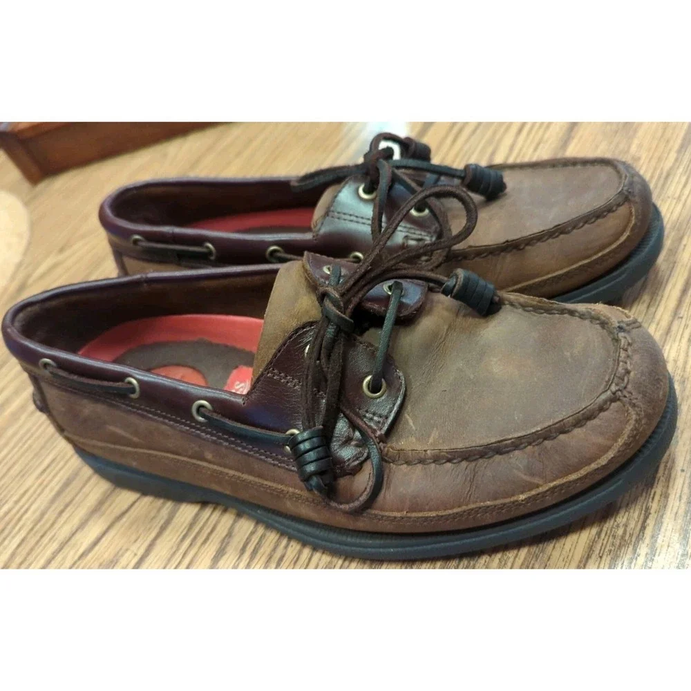 Bass Boat Shoes Mens 9 M Harry II Casual Loafers 1670 Brown Leather Lace Up Shoe